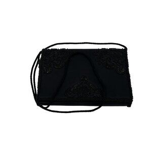 Vintage Walborg Black Beaded Crossbody Bag With Intricate Embellishments